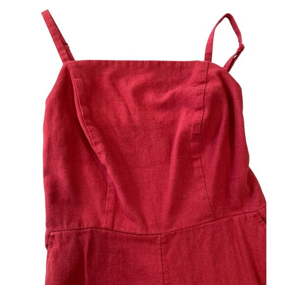 Old Navy Red Sleeveless Jumpsuit Womens S Linen Blend Wide-Leg Smocked Romper - Picture 3 of 9